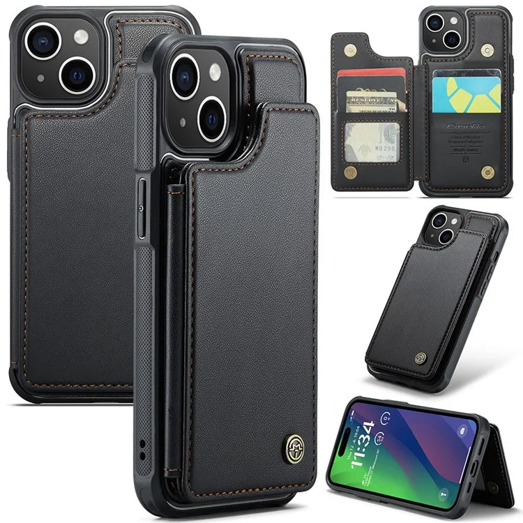 CASEME C22 Series for iPhone 15 Case RFID Blocking Card Slots Glossy Phone Cover