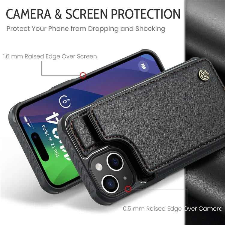CASEME C22 Series for iPhone 15 Case RFID Blocking Card Slots Glossy Phone Cover