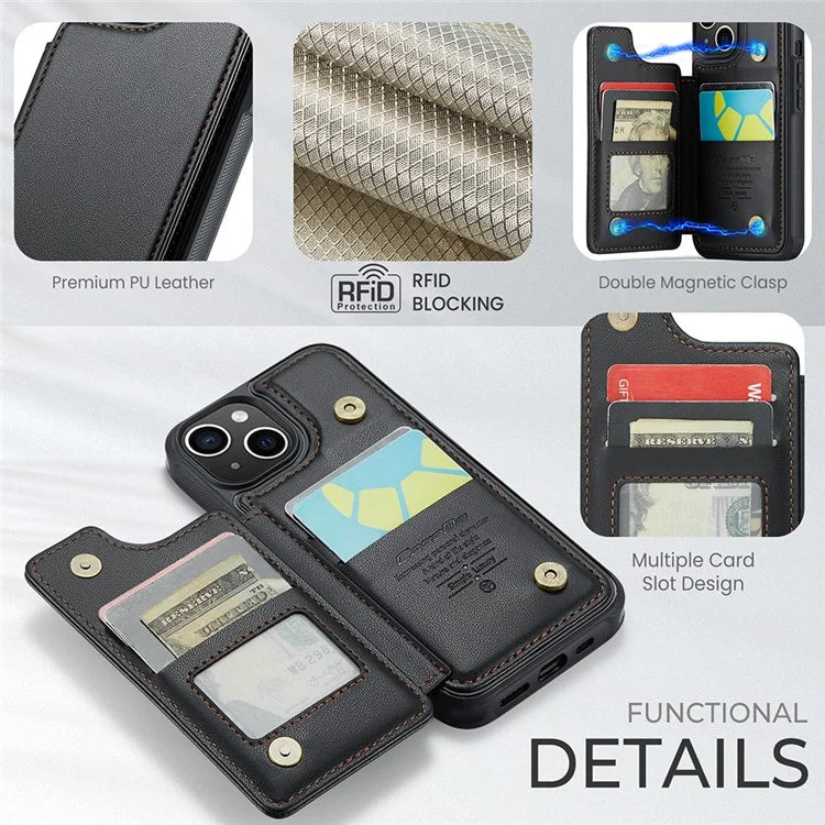CASEME C22 Series for iPhone 15 Case RFID Blocking Card Slots Glossy Phone Cover
