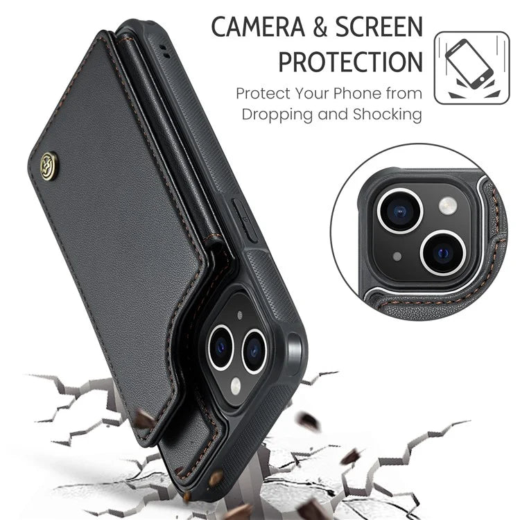 CASEME C22 Series for iPhone 15 Case RFID Blocking Card Slots Glossy Phone Cover