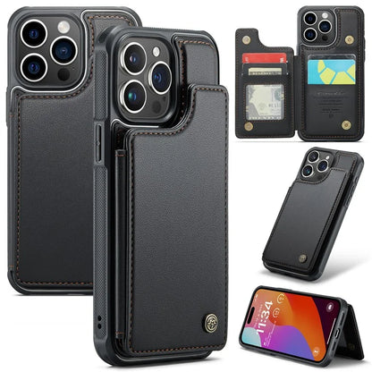 CASEME C22 Series for iPhone 15 Pro Kickstand Case Card Holder Glossy Phone Cover