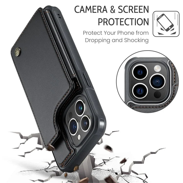 CASEME C22 Series for iPhone 15 Pro Kickstand Case Card Holder Glossy Phone Cover