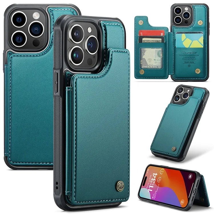 CASEME C22 Series for iPhone 15 Pro Kickstand Case Card Holder Glossy Phone Cover