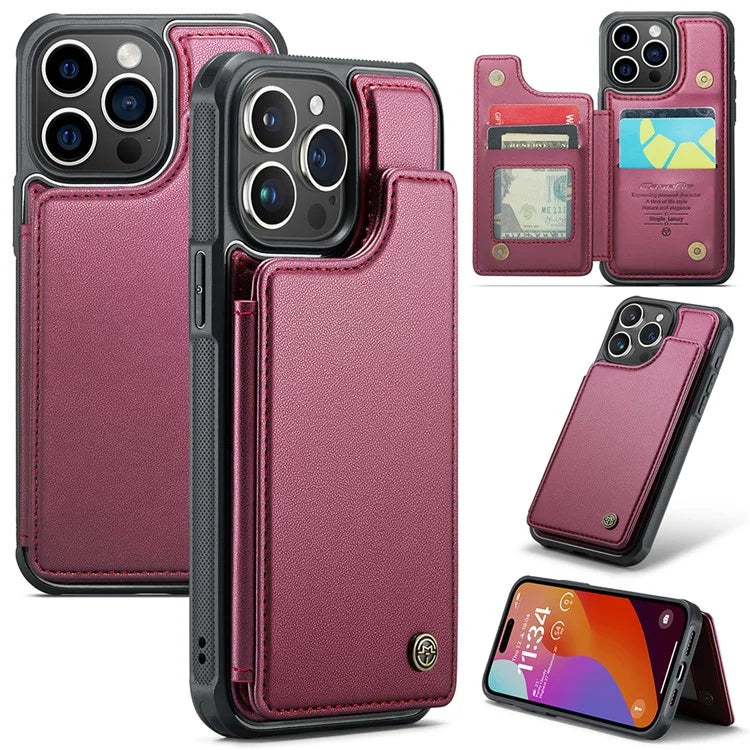 CASEME C22 Series for iPhone 15 Pro Kickstand Case Card Holder Glossy Phone Cover