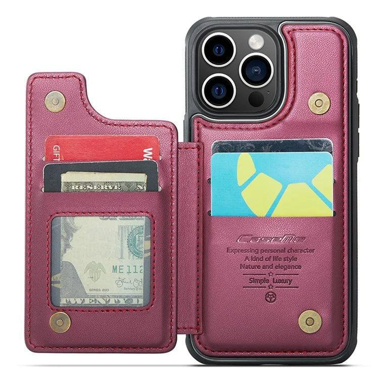 CASEME C22 Series for iPhone 15 Pro Kickstand Case Card Holder Glossy Phone Cover