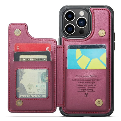 CASEME C22 Series for iPhone 15 Pro Kickstand Case Card Holder Glossy Phone Cover