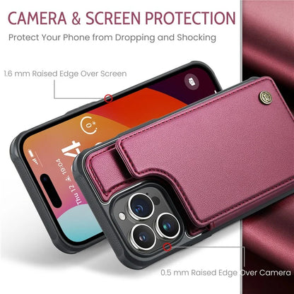 CASEME C22 Series for iPhone 15 Pro Kickstand Case Card Holder Glossy Phone Cover