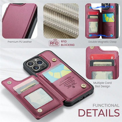 CASEME C22 Series for iPhone 15 Pro Kickstand Case Card Holder Glossy Phone Cover