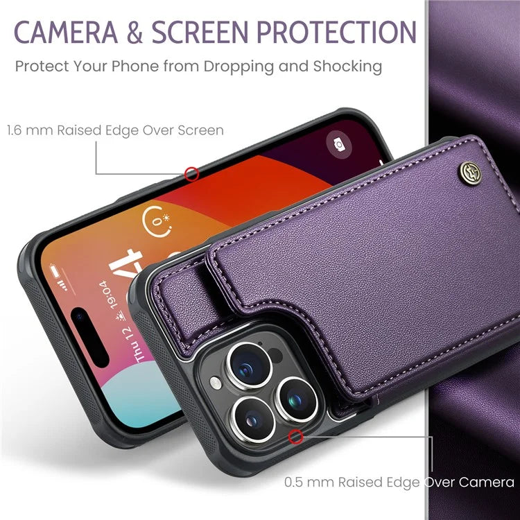 CASEME C22 Series for iPhone 15 Pro Kickstand Case Card Holder Glossy Phone Cover