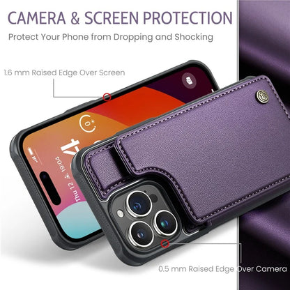 CASEME C22 Series for iPhone 15 Pro Kickstand Case Card Holder Glossy Phone Cover