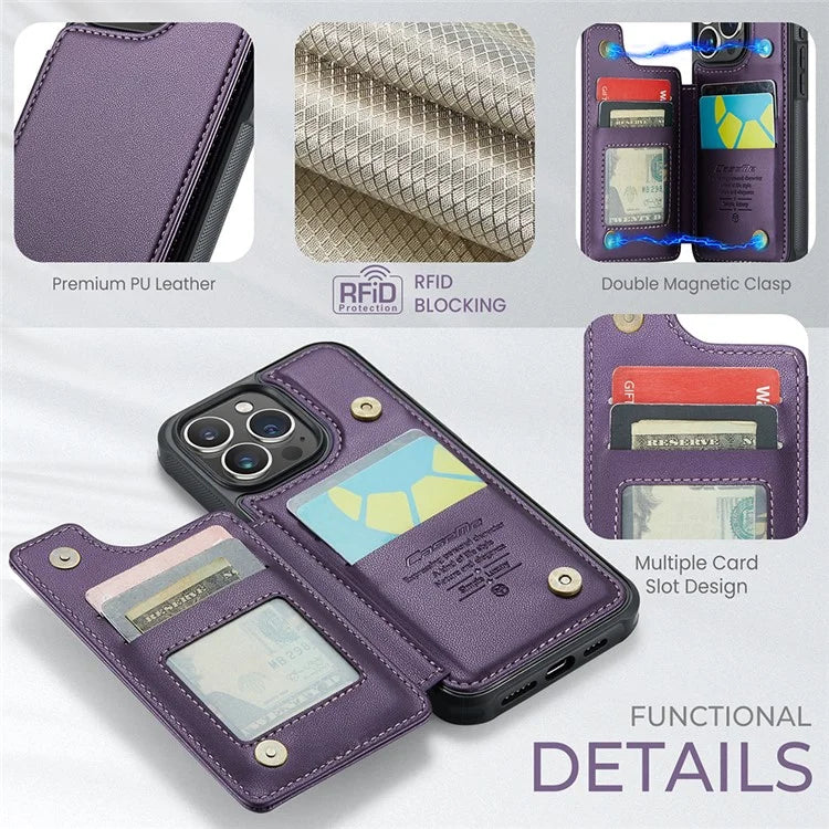 CASEME C22 Series for iPhone 15 Pro Kickstand Case Card Holder Glossy Phone Cover