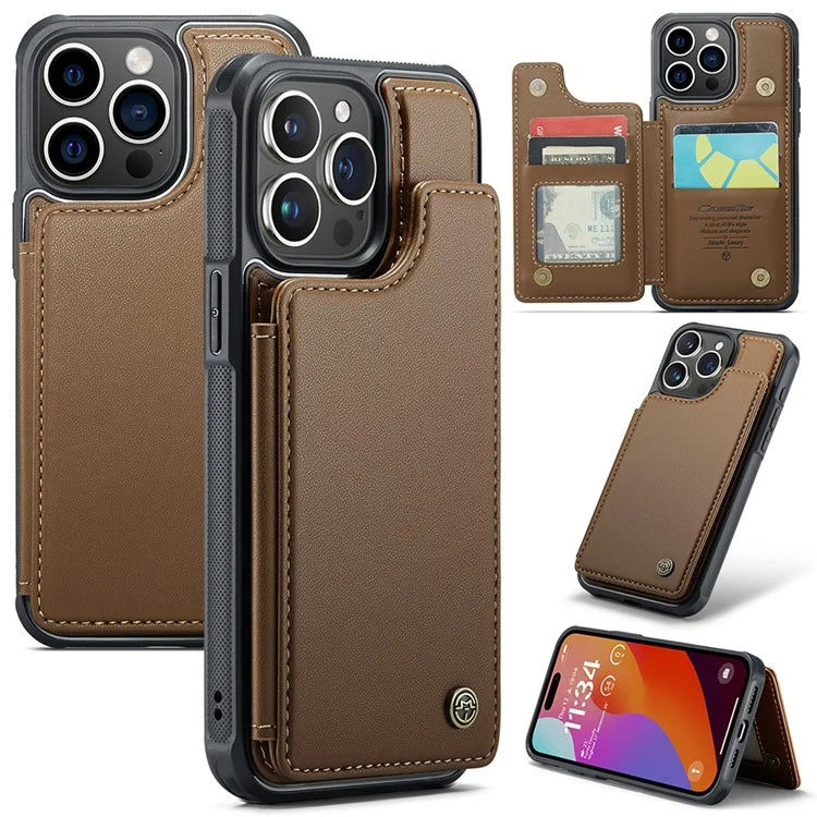 CASEME C22 Series for iPhone 15 Pro Kickstand Case Card Holder Glossy Phone Cover