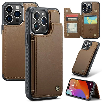CASEME C22 Series for iPhone 15 Pro Kickstand Case Card Holder Glossy Phone Cover