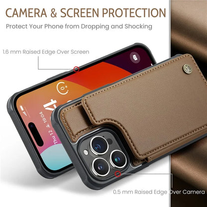 CASEME C22 Series for iPhone 15 Pro Kickstand Case Card Holder Glossy Phone Cover
