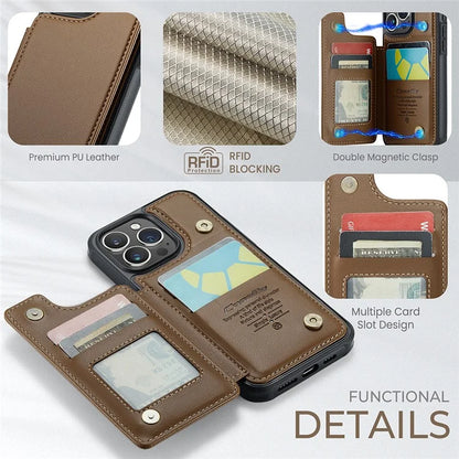 CASEME C22 Series for iPhone 15 Pro Kickstand Case Card Holder Glossy Phone Cover