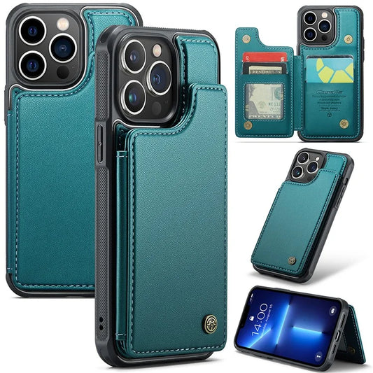 CASEME C22 Series for iPhone 13 Pro Case Litchi Texture Phone Cover with 4 Card Slots
