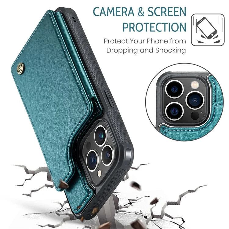 CASEME C22 Series for iPhone 13 Pro Case Litchi Texture Phone Cover with 4 Card Slots