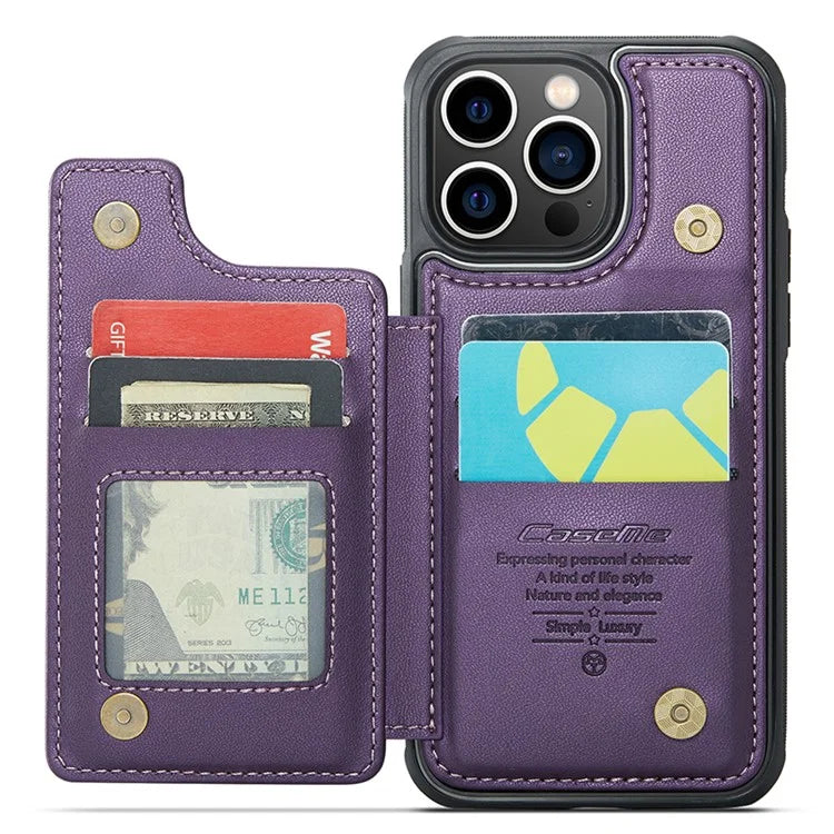 CASEME C22 Series for iPhone 13 Pro Case Litchi Texture Phone Cover with 4 Card Slots