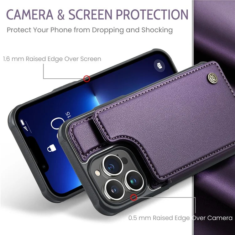 CASEME C22 Series for iPhone 13 Pro Case Litchi Texture Phone Cover with 4 Card Slots