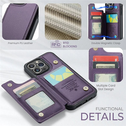CASEME C22 Series for iPhone 13 Pro Case Litchi Texture Phone Cover with 4 Card Slots
