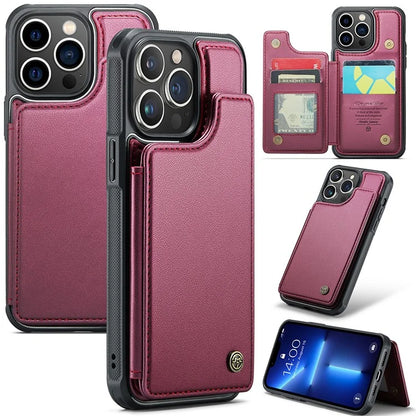 CASEME C22 Series for iPhone 13 Pro Case Litchi Texture Phone Cover with 4 Card Slots