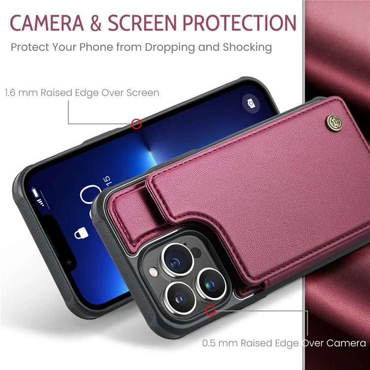CASEME C22 Series for iPhone 13 Pro Case Litchi Texture Phone Cover with 4 Card Slots