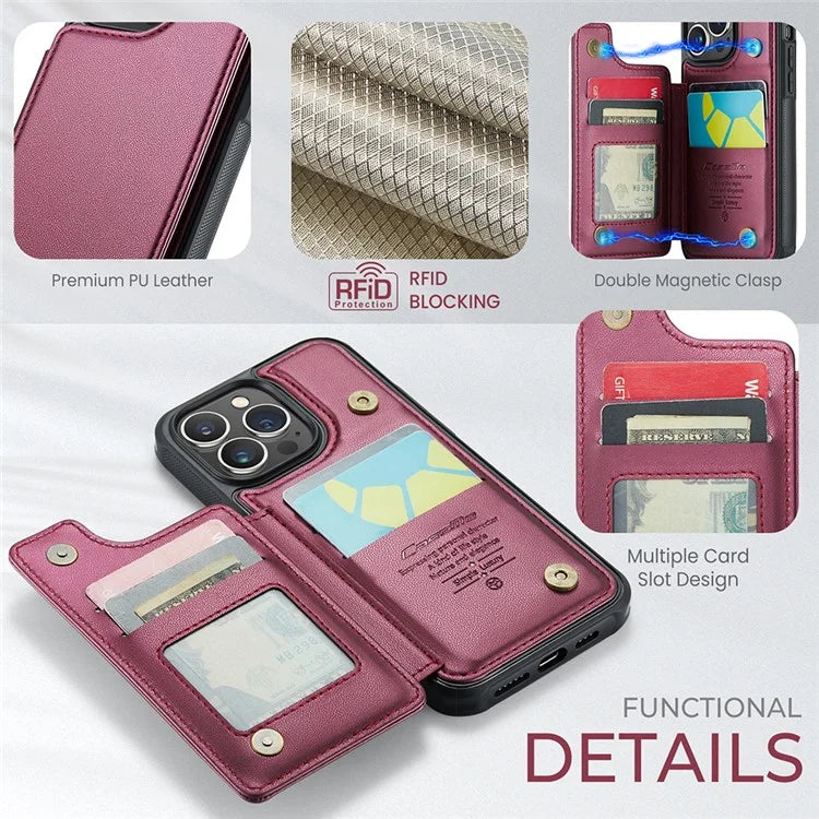 CASEME C22 Series for iPhone 13 Pro Case Litchi Texture Phone Cover with 4 Card Slots
