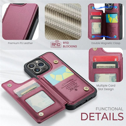 CASEME C22 Series for iPhone 13 Pro Case Litchi Texture Phone Cover with 4 Card Slots
