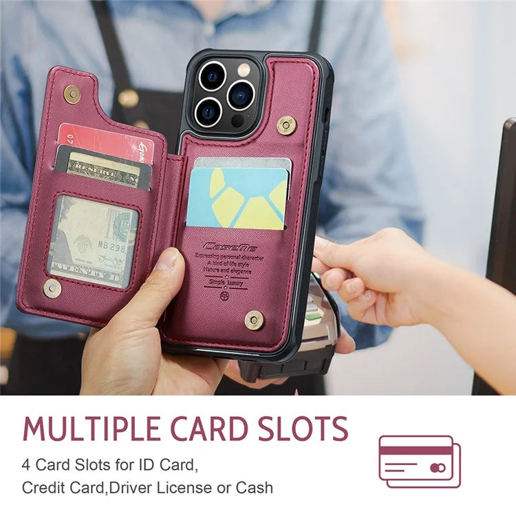 CASEME C22 Series for iPhone 13 Pro Case Litchi Texture Phone Cover with 4 Card Slots