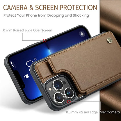 CASEME C22 Series for iPhone 13 Pro Case Litchi Texture Phone Cover with 4 Card Slots