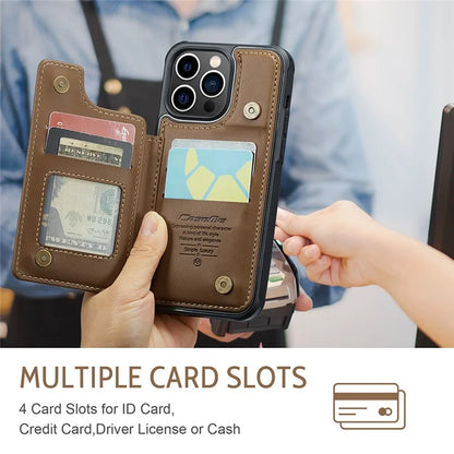 CASEME C22 Series for iPhone 13 Pro Case Litchi Texture Phone Cover with 4 Card Slots