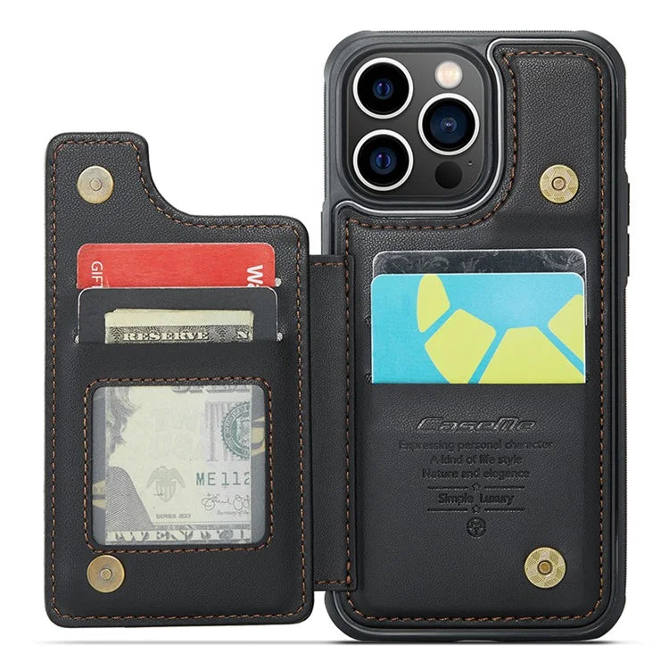 CASEME C22 Series for iPhone 13 Pro Case Litchi Texture Phone Cover with 4 Card Slots