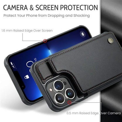 CASEME C22 Series for iPhone 13 Pro Case Litchi Texture Phone Cover with 4 Card Slots