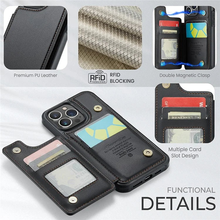 CASEME C22 Series for iPhone 13 Pro Case Litchi Texture Phone Cover with 4 Card Slots