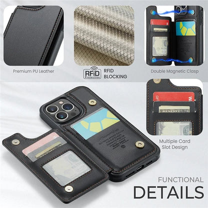 CASEME C22 Series for iPhone 13 Pro Case Litchi Texture Phone Cover with 4 Card Slots