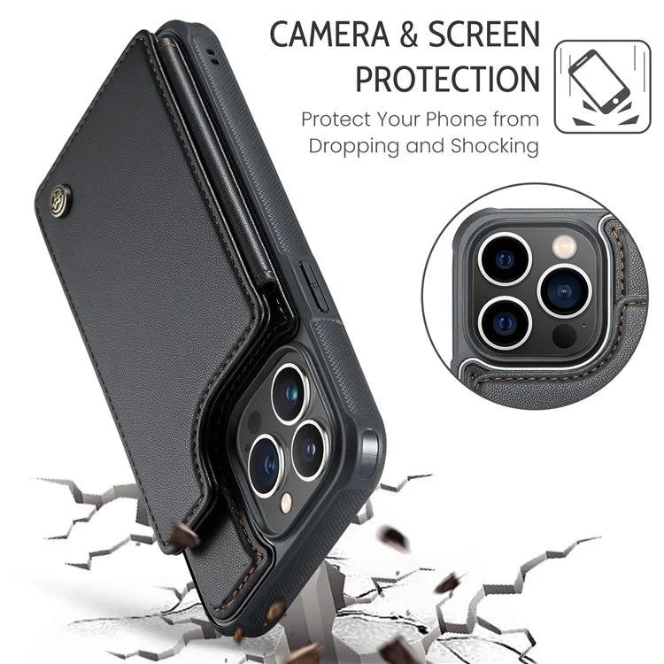 CASEME C22 Series for iPhone 13 Pro Case Litchi Texture Phone Cover with 4 Card Slots