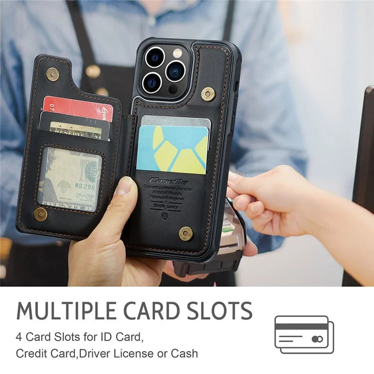 CASEME C22 Series for iPhone 13 Pro Case Litchi Texture Phone Cover with 4 Card Slots