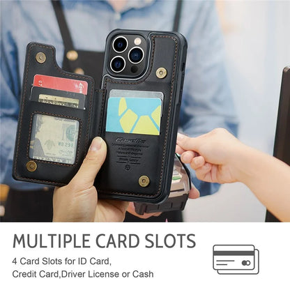 CASEME C22 Series for iPhone 13 Pro Case Litchi Texture Phone Cover with 4 Card Slots