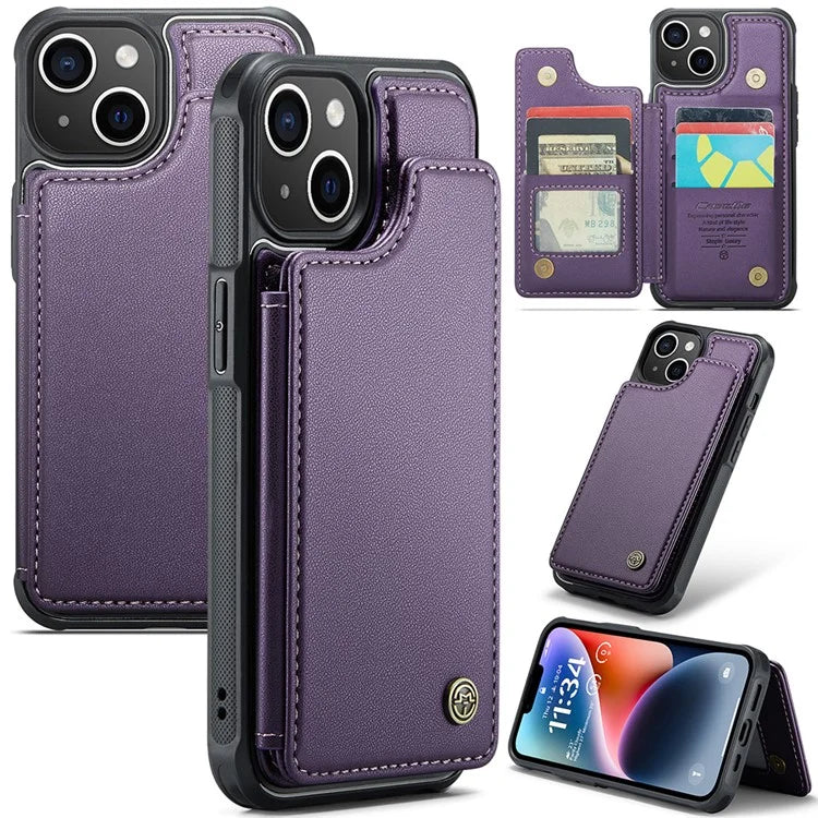 CASEME C22 Series For iPhone 14 Plus Case RFID Blocking PU+TPU Cell Phone Cover