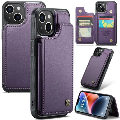 CASEME C22 Series For iPhone 14 Plus Case RFID Blocking PU+TPU Cell Phone Cover