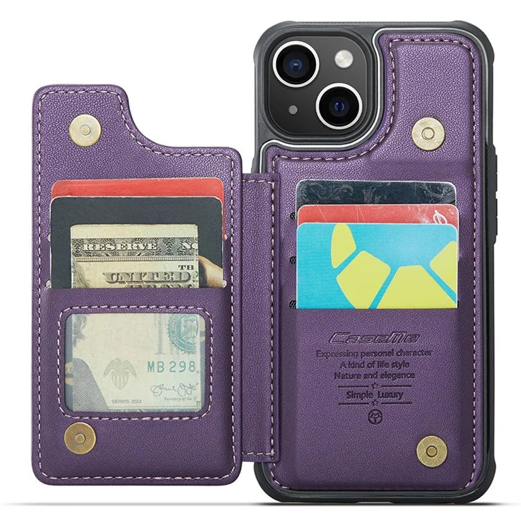 CASEME C22 Series For iPhone 14 Plus Case RFID Blocking PU+TPU Cell Phone Cover