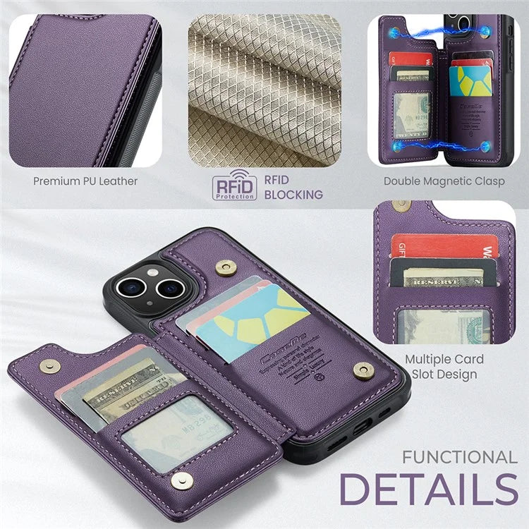 CASEME C22 Series For iPhone 14 Plus Case RFID Blocking PU+TPU Cell Phone Cover