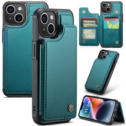 CASEME C22 Series For iPhone 14 Plus Case RFID Blocking PU+TPU Cell Phone Cover