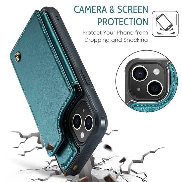 CASEME C22 Series For iPhone 14 Plus Case RFID Blocking PU+TPU Cell Phone Cover