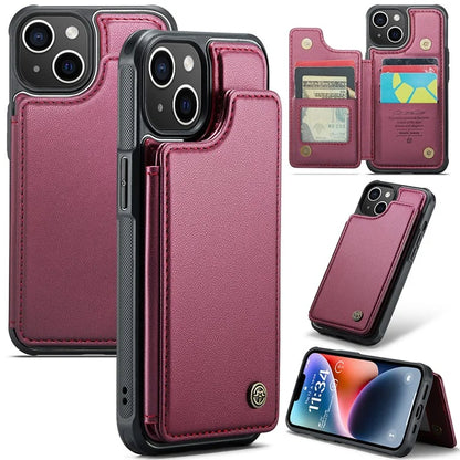 CASEME C22 Series For iPhone 14 Plus Case RFID Blocking PU+TPU Cell Phone Cover