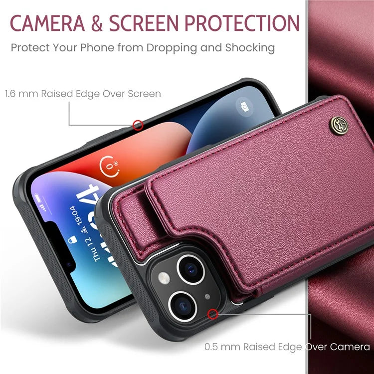 CASEME C22 Series For iPhone 14 Plus Case RFID Blocking PU+TPU Cell Phone Cover