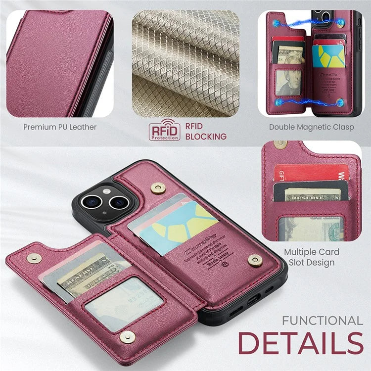 CASEME C22 Series For iPhone 14 Plus Case RFID Blocking PU+TPU Cell Phone Cover