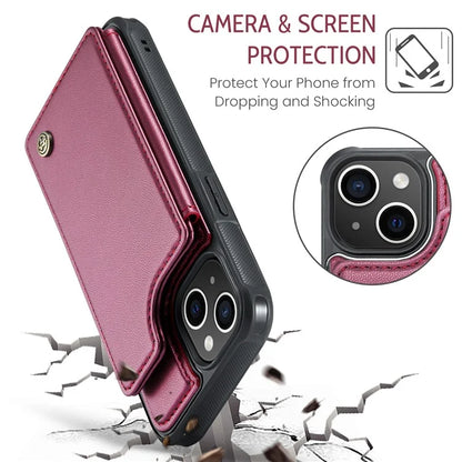 CASEME C22 Series For iPhone 14 Plus Case RFID Blocking PU+TPU Cell Phone Cover