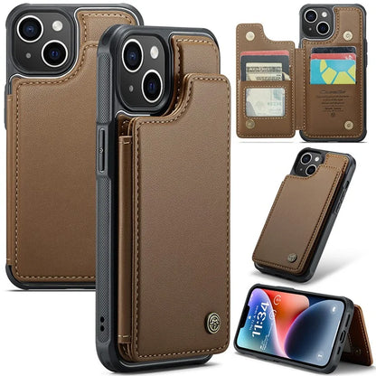 CASEME C22 Series For iPhone 14 Plus Case RFID Blocking PU+TPU Cell Phone Cover