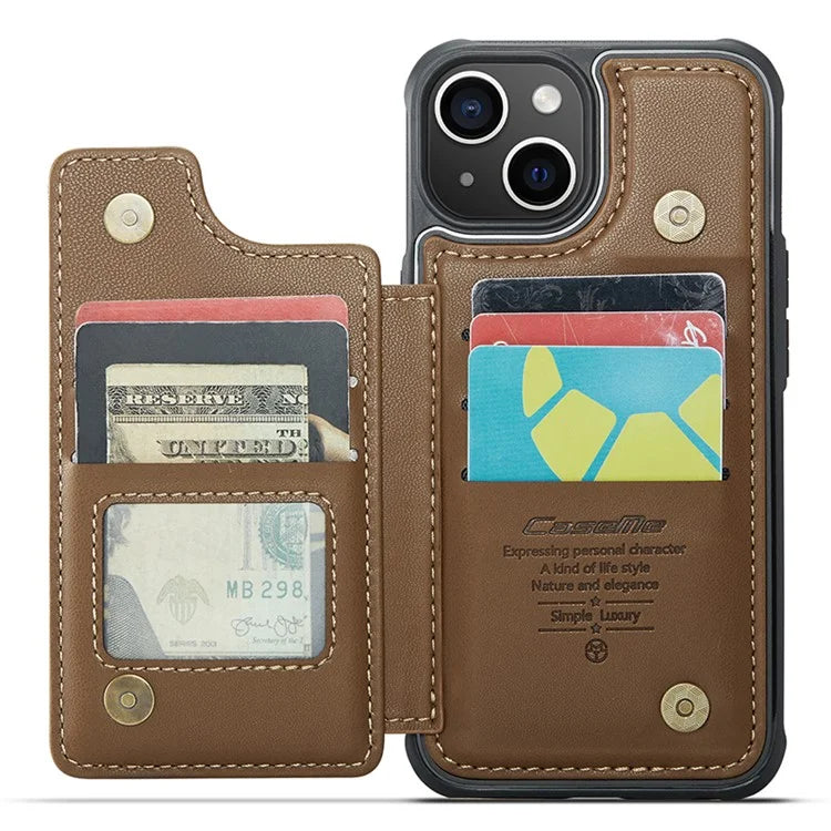 CASEME C22 Series For iPhone 14 Plus Case RFID Blocking PU+TPU Cell Phone Cover